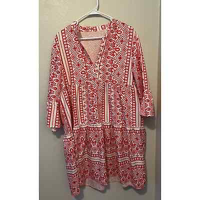 #ad Boho Red And White Dress Size XL $15.00
