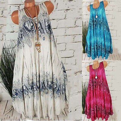 #ad Women Ladies Summer Boho Loose Dress Beach Holiday Floral Sun Dresses Plus Size $14.06