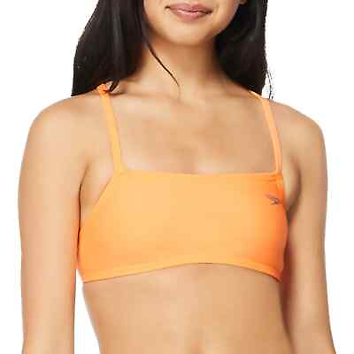 #ad SPEEDO ENDURANCE Women MEDIUM Orange Pop Solid Strappy Fixed Back Bikini Top NEW $15.29