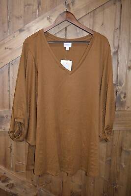 #ad #ad LuLaRoe Size 3XL Renee Balloon Sleeve Top Solid Brown Vertical Stripes NWT $19.12