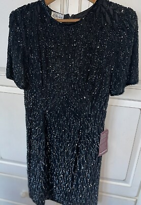 #ad 🤩NOS Vintage STENAY 100% Silk Sequin Black Cocktail Dress Size 8 New With Tag $35.00