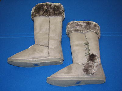 7 Just Fab Ladies Womens Grey Gray Fur Faux Suede Leather Flat Boots Dimaro Tall $29.99