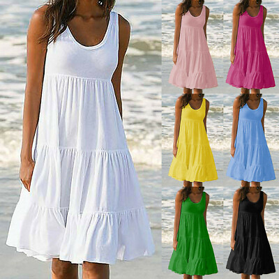 #ad Women Summer Holiday Sleeveless Dress Party Beach Clubwear Bohemian Dress $13.36