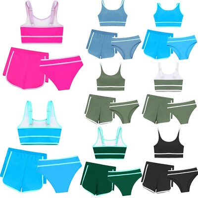 #ad Kids Girl#x27;s Ank Top With Bottoms Cover Up Bra And Shorts 3 Piece Swimsuits Surf $18.42