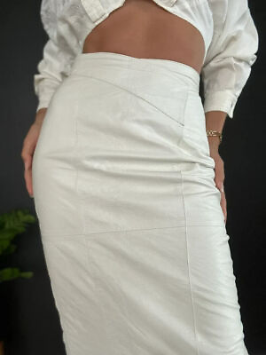 #ad WHITE Genuine Lambskin Stylish Leather Skirt Women#x27;s Order to Made Leather Skirt $121.50