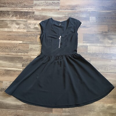 #ad Hamp;M Black Dress Women#x27;s Size 6 Black Tea Style Sleeveless Cute Front Zip Solid $13.99