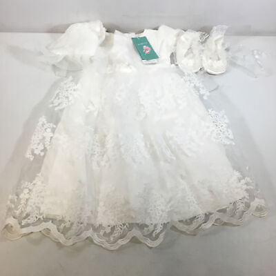 Bow Dream Baby Girls White Christening Baptism Dress 4 Pcs Size 12 18 Months $29.99