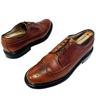 #ad Vtg 60#x27;s Sears Men COGNAC Pebbled Leather DRESS Shoe Long WING TIP Oxfords Shoes $149.99