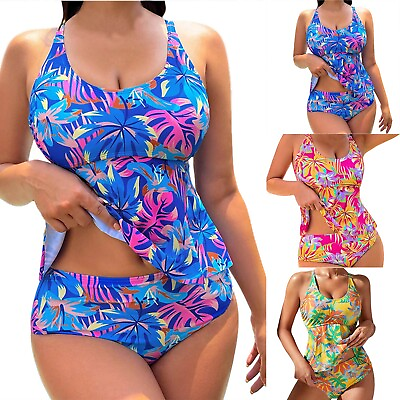 #ad Tankini Swimsuits For Women Plus Size Floral Print Fast Dry Comfy Swimming Wear $17.88