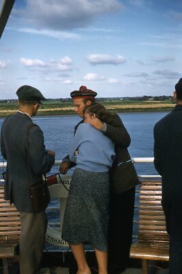 Kodak Slide 1950s Red Border Kodachrome Cute Teens Hugging Cuddling on Boat $18.39