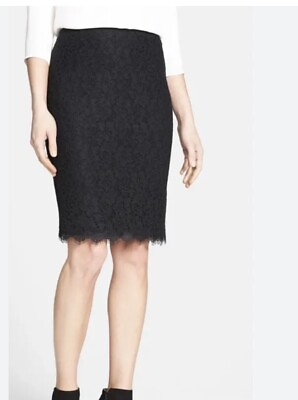 #ad DVF Diane von Furstenberg Scotia Black Lace Pencil Skirt Size 0 $295 $45.00