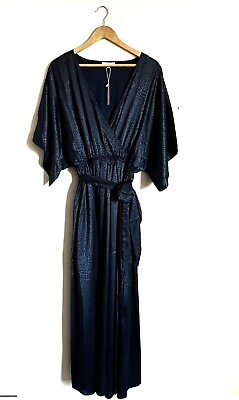 #ad Baltic Born Embossed Blue Navy Faux Wrap Maxi Dress 3XL New With Tags Formal $69.95