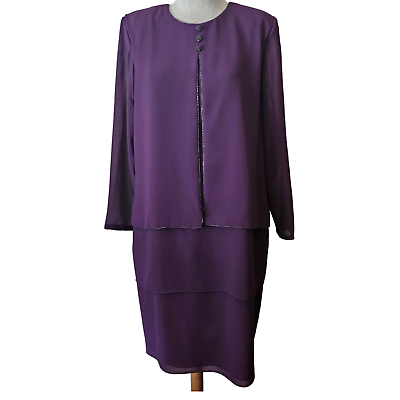 #ad Purple Beaded Layered Cocktail Dress Size 12 Petite $26.25