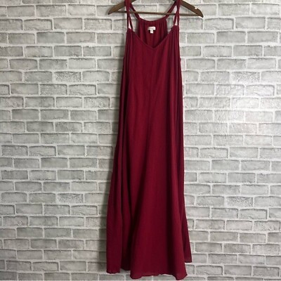 #ad Garnet Hill Maroon Sleeveless Strappy Crinkle Gauzy Fabric Maxi Length Dress L $37.99