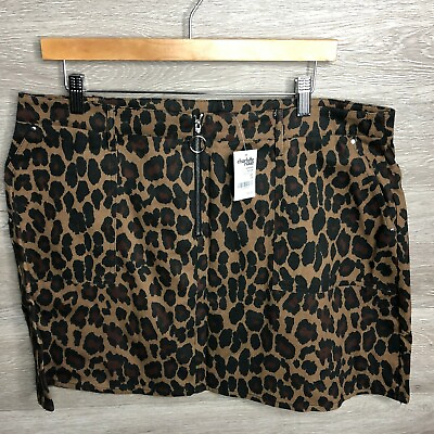 #ad Charlotte Russe Womens Size 1X Plus Size Leopard Printed Denim Mini Skirt NEW $11.89