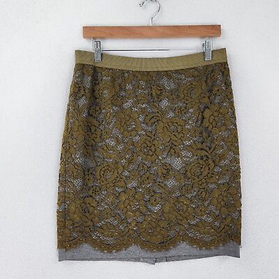 #ad Ann Taylor LOFT Skirt Womens 10 Petite Green Gray Lace Pencil Classic Stretch $25.92