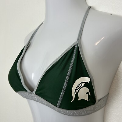 #ad Michigan State Spartans MSU bikini top Womens L Halter Tie Green White $10.99