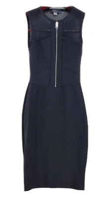 #ad Diesel Little Black Dress XS Mini Sleeveless Bodycon Sheer Mesh Top Zipper Front $34.40
