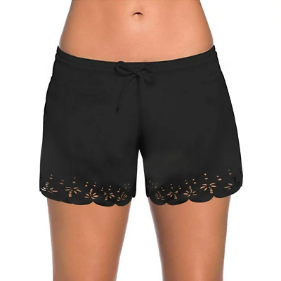 #ad Chinfun womens size L Bikini Beach Shorts Swim black scalloped solid palm $10.00