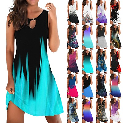 #ad #ad Women Sleeveless Floral Print V Neck Hollow Out Beach Dress Mini Dress Sundress $16.07