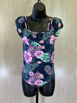 Girl#x27;s Tropical Floral One Piece Swimsuit Size 15 16 Navy NEW MSRP $65 $22.75