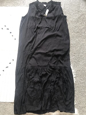 #ad Chico#x27;s Maxi Dress 3XL. NWT. Modern Peasant Solid Black. $139 V Neck Tassels. FF $44.25