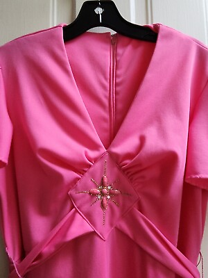 #ad Vtg Women#x27;s 70s Jeweled Maxi Dress 1970s Cap Sleeves Long Prairie Gown $15.74