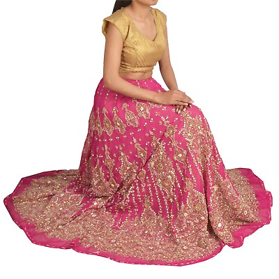 #ad Sanskriti Vintage Long Skirt Pure Georgette Silk Handmade Unstitched Lehenga $126.20