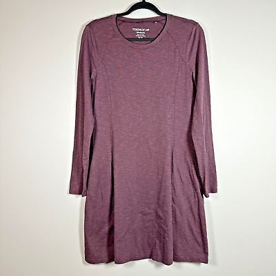 #ad Toad amp; Co. Medium Burgundy Wine Stripe Long Sleeve Organic Dress with Pockets $29.99