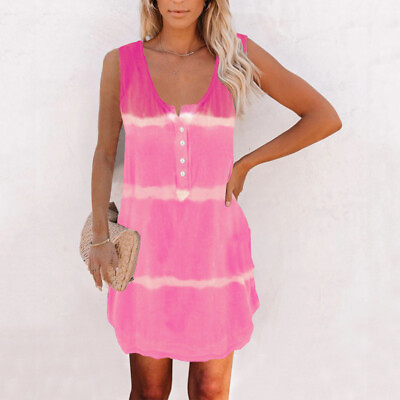 Girls Casual U Neck Sleeveless Mini Dress Summer Stripd Holiday Sundress $17.09