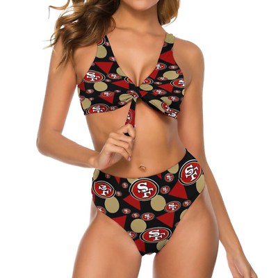 #ad 2pcs Womens Bow Tie Bikini San Francisco 49ers Printed Swimsuit， with Chest Pad $19.99