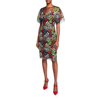 #ad New Teri Jon Rickie Freeman Cocktail Dress Black Lace Floral Embroidered Sz 2 $275.00