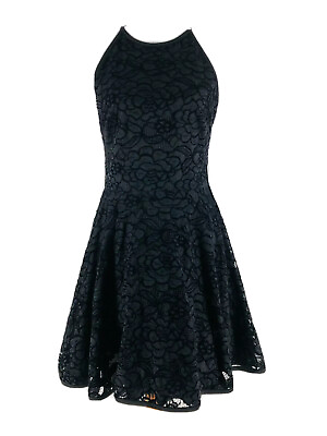 #ad XSCAPE Women#x27;s Black Sleeveless Lace Fit amp; Flare Cocktail Dress Size 8 NEW $68.00