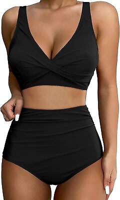 #ad GRAPENT High Waisted Bikini Sets for Women Twist Front Tie Back 2 Piece Bathing $56.68