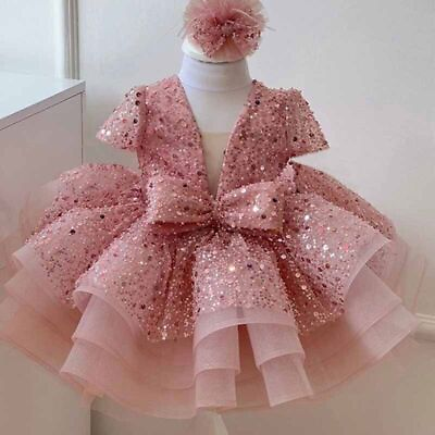 #ad Summer Girls Princess Dress Shiny Sequin Baby Birthday Party Sweet Tutu Dress $103.28