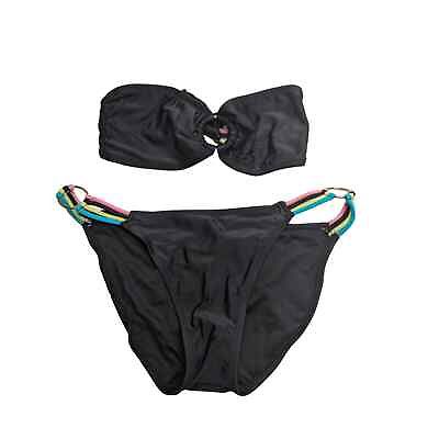#ad Xhilaration Womens Sz M XL Bikini Swimsuit Set Black w Neon Straps $12.60