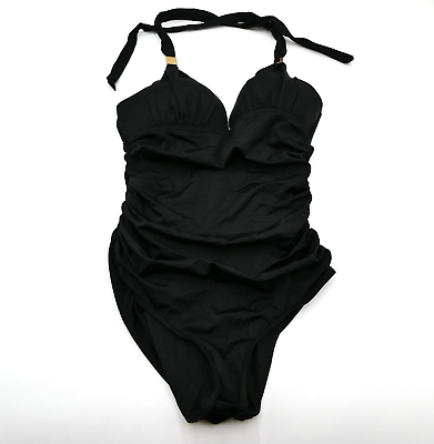 #ad Victorias Secret Medium Forever One Piece Swimsuit Push Up Black Padded Ruched $59.99