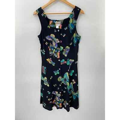 Coldwater Creek Sundress Womens 10 Black Butterfly Print Rayon Button Front $34.00