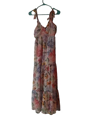 #ad Express Floral Tie Strap Maxi Dress Size XS $36.50