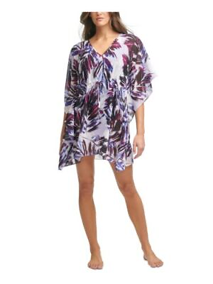 Calvin Klein Women#x27;s Purple Drawstring Caftan Ruffled Swimsuit Cover Up Sz L XL $23.40