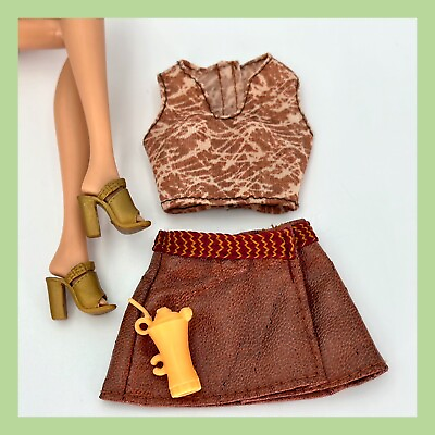 #ad ❤️Fashionistas Barbie Doll Clothes Brown Sleeveless Top Mini Skirt Heels❤️ $14.98