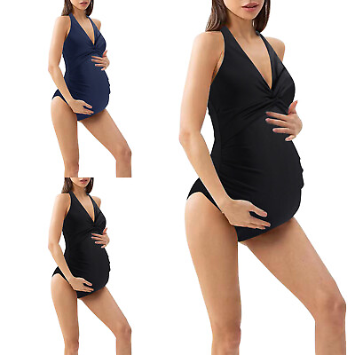 #ad Pregnant Women#x27;s Backless Swimsuit Solid Color Bikini 1 Piece Set Women#x27;s $14.13