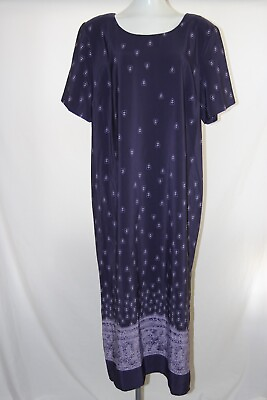 #ad Vtg 90s Y2K Kathie Lee Purple Floral Maxi Dress Short Sleeve Belted Slit 22W 24W $14.84