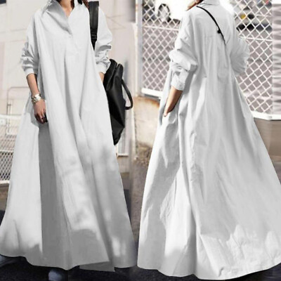 #ad #ad T shirt Dresses Dress Maxi Shirt Dress Baggy Solid Loose Casual Long Sleeve $20.18