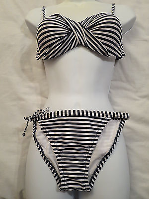 #ad NEW 2 pc Bikini Swimsuit Black amp; White Swimwear Womens M $14.99
