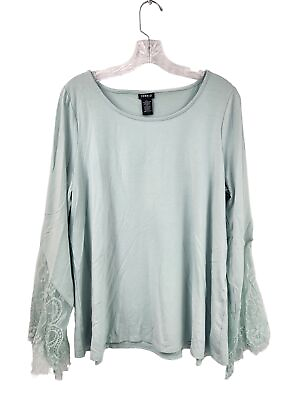 #ad Women#x27;s Torrid Long Lace Bell Sleeve Loose Knit Stretch Top in Mint Plus Size 0 $9.89