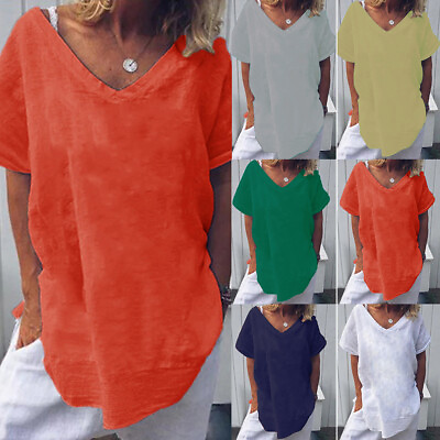 #ad #ad Plus Size Womens V Neck T Shirt Blouse Ladies Summer Short Sleeve Tunic Tops Tee $9.37