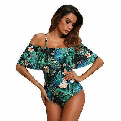 #ad 2021 Women Ruffle One piece Bikini Off Shoulder Floral Print Beachwear Swimwear $12.99