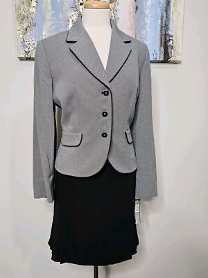 #ad STRESA ASL NWT Women 2PC Elegant Polyester Black White Skirt Suit Size 12p $44.99