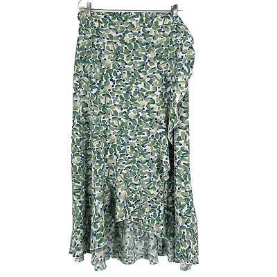 #ad Simplee Plus Maxi Wrap Skirt Abstract Floral Leaves Green Blue Ruffle Size 3XL $15.00